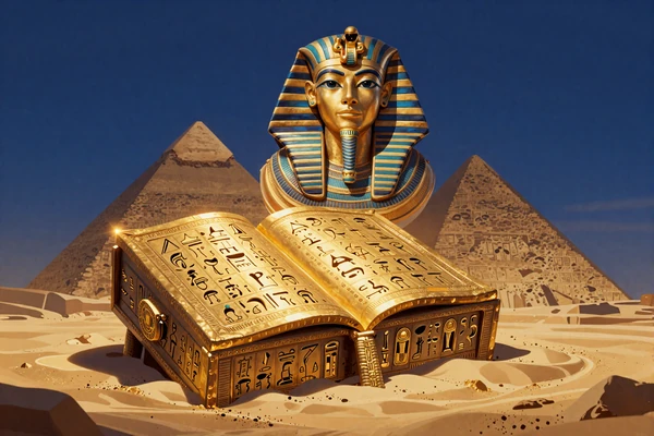 Book of Ra Slot mit goldenem Buch der Hieroglyphen und Pyramide