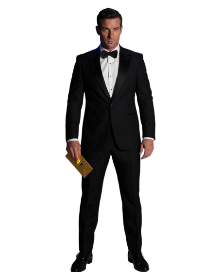 Marcus der SlotLounge Host &uuml;bergibt einen goldenen VIP-Umschlag aus dem Schatten