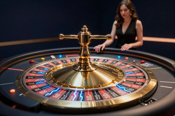 Lightning Roulette Live-Tisch von Evolution Gaming mit elektrischen Blitzen am Goldrad